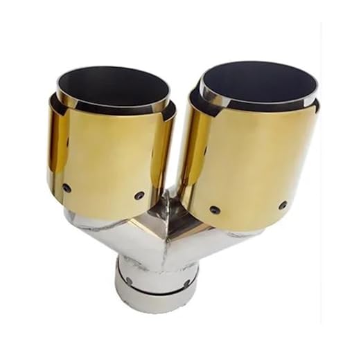 QFJFBGGH Abgasrohr Universal Auto Modify Glossy Schalldämpferspitze Y-Form Doppelausgang Auspuffrohrdüse Dekoration Gold Zweistufiger Edelstahl Kfz Auspuffrohr(Right Inlet 51mm) von QFJFBGGH