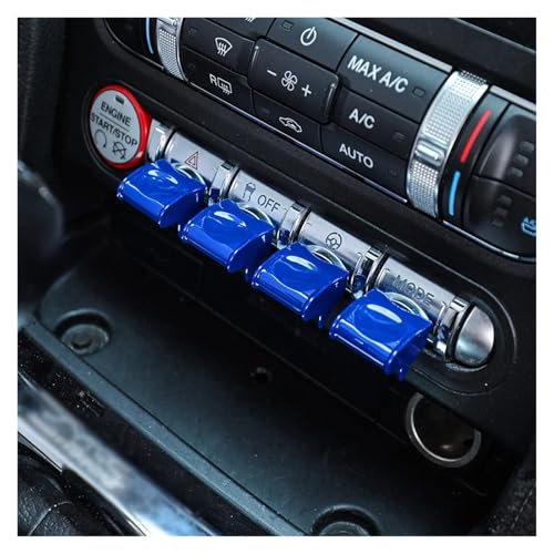 QFJFBGGH Auto Styling Zierleisten 4PCS Auto Zentrale Steuerung Panel Taste Dekoration Abdeckung Für Ford Für Mustang 2015-2020 Auto Innen Modifikation Zierstreifen Auto(Blau) von QFJFBGGH