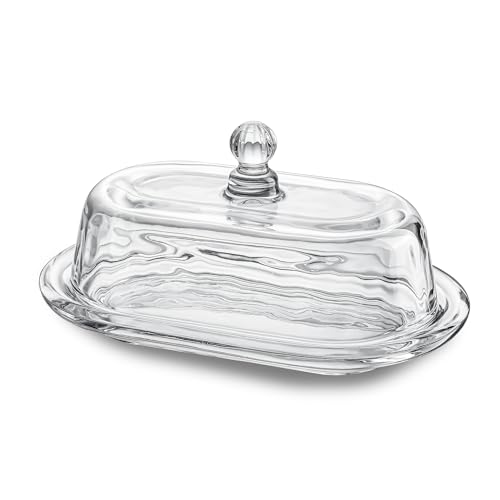 Butterdose aus Glas mit Deckel, 17,8 cm, transparente Butterdose für Arbeitsplatte, eleganter Butterhalter für Küche, Esstisch, Dekoration von QFkris