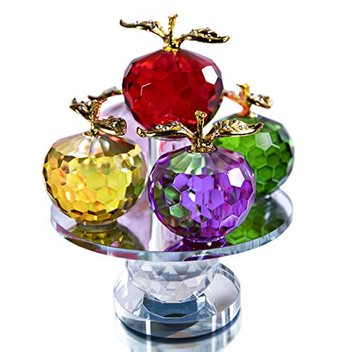 QFkris 13 cm Höhe, 5 Farben, Kristall-Apfel-Ornament, Glas-Apfel-Figuren, Sammlerstücke mit drehbarem Sockel für Heimdekoration von QFkris