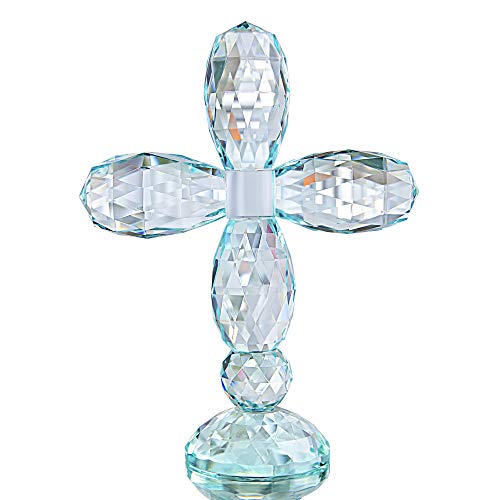 QFkris Kristallkreuz, stehend, bunt, traditionelles Kreuz, 17,8 cm hoch, Glas, Basteldekoration für Weihnachtsgeschenke (Cyan-Blau) von QFkris