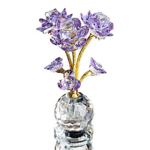 QFkris Lila Kristall Rose Blume Glas Figur Sammlerstück Statue Home Decor Hochzeit Muttertag Tafelaufsatz Valentinstag Brautdusche von QFkris