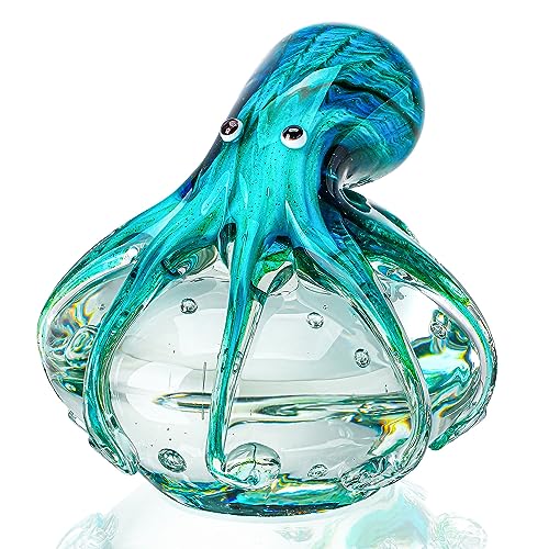 QFkris QF Handgefertigte Oktopus geblasene Glasfigur Geschenk für Weihnachten, Geburtstag Home Decor Blau-Grün Papiergewicht von QFkris