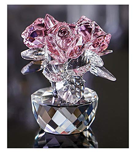 QFkris Rosa Kristall Rosenstrauß Blumenfigur Glas Ornament Kollektion Muttertag von QFkris