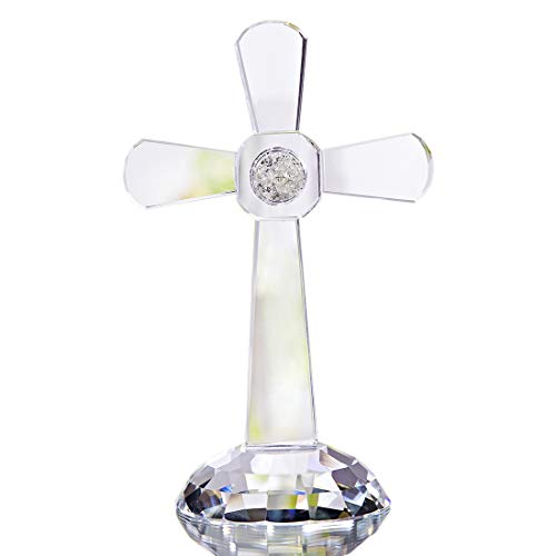 QFkris Traditionelles Kreuz mit Kristallkreuz, 17,8 cm hoch, transparentes Glas, Tischdekoration von QFkris