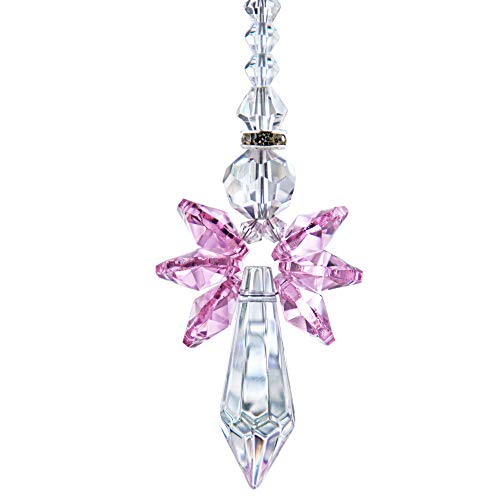 Regenbogen-Schutzengel-Kristall-Sonnenfänger als Haus-/Auto-Dekoration & Veranda-Dekor & Behang, Kristallglas-Ornament, Geschenk für Mutter, Frauen (Rosa) von QFkris
