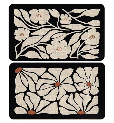 QGFM Boho-Fußmatten-Set mit Blumenmuster, Beige und Schwarz, 2 Stück, Bohemian-neutrales Blumenmuster, für den Eingangsbereich, 43,2 x 76,2 cm von QGFM