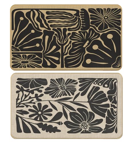 QGFM Boho-Fußmatten-Set mit Blumenmuster, Beige und Schwarz, 2 Stück, Bohemian-neutrales Blumenmuster, für den Eingangsbereich, 43,2 x 76,2 cm von QGFM