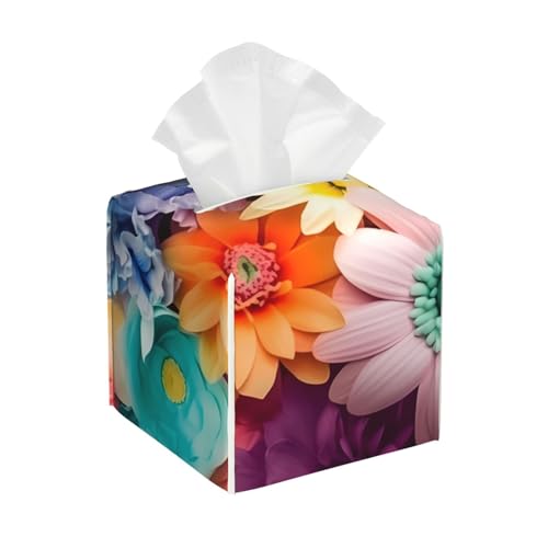 Bunte Blumen quadratische Taschentuchbox aus Leder, wasserdicht und langlebig, Heimdekoration, Aufbewahrungsbox, Schreibtisch, Badezimmer, Auto, niedlicher Taschentuchbeutel Bunte Blumen quadratische Taschentuchbox aus Leder, wasserdicht und langlebig, Heimdekoration, Aufbewahrungsbox, Schreibtisch, Badezimmer, Auto, niedlicher Taschentuchbeutel von QGGHNISD