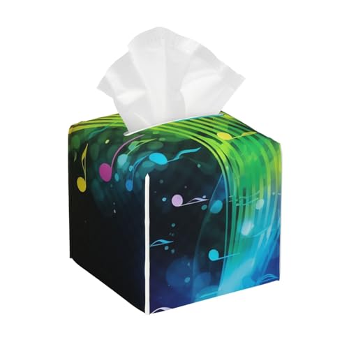 Bunte Taschentuchbox mit Musiknoten, quadratisch, Leder, wasserdicht und langlebig, Heimdekoration, Aufbewahrungsbox, Schreibtisch, Badezimmer, Auto, niedlicher Taschentuchbeutel Bunte Taschentuchbox mit Musiknoten, quadratisch, Leder, wasserdicht und langlebig, Heimdekoration, Aufbewahrungsbox, Schreibtisch, Badezimmer, Auto, niedlicher Taschentuchbeutel von QGGHNISD