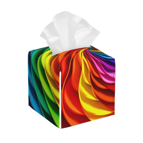 Bunte quadratische Taschentuchbox aus Leder, Regenbogenfarben, wasserdicht und langlebig, Heimdekoration, Aufbewahrungsbox, Schreibtisch, Badezimmer, Auto, niedlicher Taschentuchbeutel Bunte quadratische Taschentuchbox aus Leder, Regenbogenfarben, wasserdicht und langlebig, Heimdekoration, Aufbewahrungsbox, Schreibtisch, Badezimmer, Auto, niedlicher Taschentuchbeutel von QGGHNISD