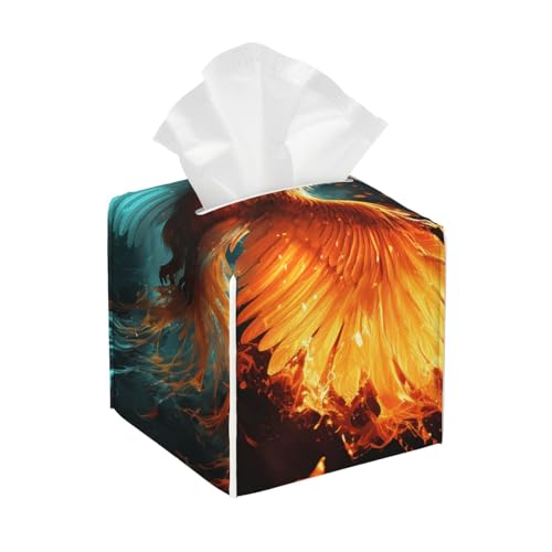 Fire and Water Phoenix Quadratische Taschentuchbox aus Leder, wasserdicht und langlebig, Heimdekoration, Aufbewahrungsbox, Schreibtisch, Badezimmer, Auto, niedlicher Taschentuchbeutel Fire and Water Phoenix Quadratische Taschentuchbox aus Leder, wasserdicht und langlebig, Heimdekoration, Aufbewahrungsbox, Schreibtisch, Badezimmer, Auto, niedlicher Taschentuchbeutel von QGGHNISD
