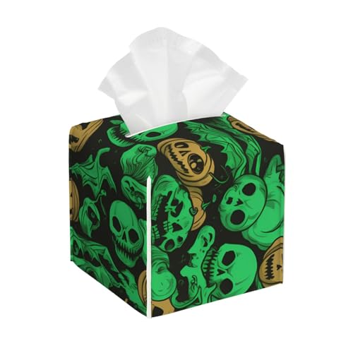 Grüner Geist Horror Halloween Kürbis quadratisch Leder Taschentuchbox wasserdicht und langlebig Heimdekoration Aufbewahrungsbox Desktop Badezimmer Auto Druck niedliche Taschentuchtasche Grüner Geist Horror Halloween Kürbis quadratisch Leder Taschentuchbox wasserdicht und langlebig Heimdekoration Aufbewahrungsbox Desktop Badezimmer Auto Druck niedliche Taschentuchtasche von QGGHNISD