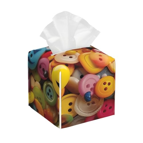 Happy Buttons Quadratische Taschentuchbox aus Leder, wasserdicht und langlebig, Heimdekoration, Aufbewahrungsbox, Schreibtisch, Badezimmer, Auto, niedlicher Taschentuchbeutel Happy Buttons Quadratische Taschentuchbox aus Leder, wasserdicht und langlebig, Heimdekoration, Aufbewahrungsbox, Schreibtisch, Badezimmer, Auto, niedlicher Taschentuchbeutel von QGGHNISD
