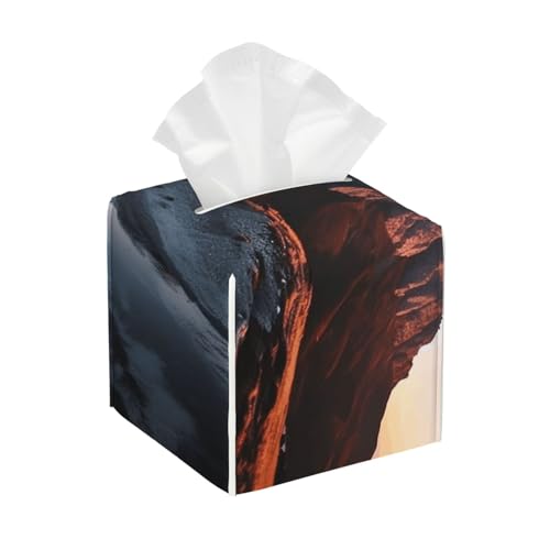 Quadratische Taschentuchbox aus Leder, Motiv: Berg bei Sonnenaufgang, wasserdicht und langlebig, Heimdekoration, Schreibtisch, Badezimmer, Auto, niedlicher Taschentuchbeutel Quadratische Taschentuchbox aus Leder, Motiv: Berg bei Sonnenaufgang, wasserdicht und langlebig, Heimdekoration, Schreibtisch, Badezimmer, Auto, niedlicher Taschentuchbeutel von QGGHNISD