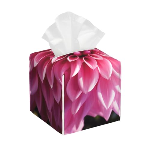 Quadratische Taschentuchbox aus Leder, Motiv: Dahlie, Blumenmuster, wasserdicht und langlebig, Heimdekoration, Schreibtisch, Badezimmer, Auto, niedlicher Taschentuchbeutel Quadratische Taschentuchbox aus Leder, Motiv: Dahlie, Blumenmuster, wasserdicht und langlebig, Heimdekoration, Schreibtisch, Badezimmer, Auto, niedlicher Taschentuchbeutel von QGGHNISD