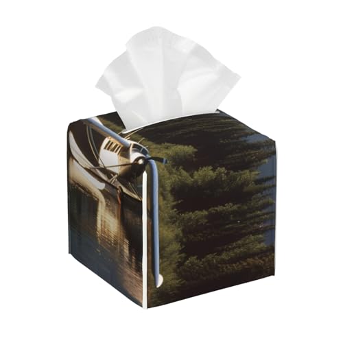 Quadratische Taschentuchbox aus Leder, Motiv: Flugzeug am See, wasserdicht und langlebig, Heimdekoration, Schreibtisch, Badezimmer, Auto, niedlicher Taschentuchbeutel Quadratische Taschentuchbox aus Leder, Motiv: Flugzeug am See, wasserdicht und langlebig, Heimdekoration, Schreibtisch, Badezimmer, Auto, niedlicher Taschentuchbeutel von QGGHNISD