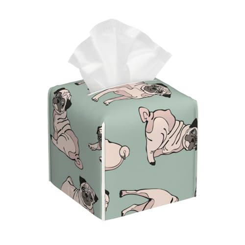 Quadratische Taschentuchbox aus Leder, Motiv: Mops, Welpe, Hund, wasserdicht, langlebig, Heimdekoration, Aufbewahrungsbox, Schreibtisch, Badezimmer, Auto, niedlicher Taschentuchbeutel Quadratische Taschentuchbox aus Leder, Motiv: Mops, Welpe, Hund, wasserdicht, langlebig, Heimdekoration, Aufbewahrungsbox, Schreibtisch, Badezimmer, Auto, niedlicher Taschentuchbeutel von QGGHNISD
