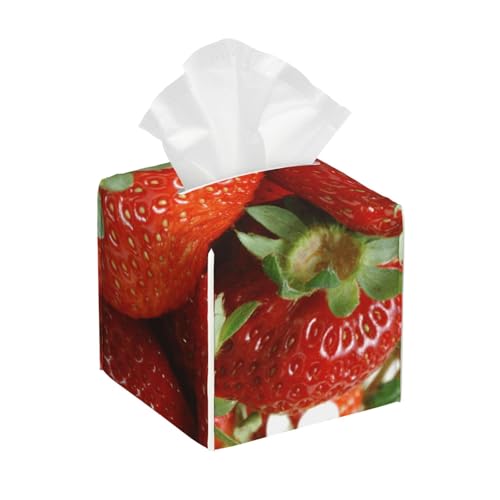 Quadratische Taschentuchbox aus Leder, Motiv: Obst-Erdbeere, wasserdicht und langlebig, Heimdekoration, Schreibtisch, Badezimmer, Auto, niedlicher Taschentuchbeutel Quadratische Taschentuchbox aus Leder, Motiv: Obst-Erdbeere, wasserdicht und langlebig, Heimdekoration, Schreibtisch, Badezimmer, Auto, niedlicher Taschentuchbeutel von QGGHNISD