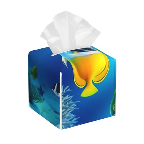 Quadratische Taschentuchbox aus Leder, Motiv: Ozean, tropische Fische, wasserdicht und langlebig, Heimdekoration, Schreibtisch, Badezimmer, Auto, niedlicher Taschentuchbeutel Quadratische Taschentuchbox aus Leder, Motiv: Ozean, tropische Fische, wasserdicht und langlebig, Heimdekoration, Schreibtisch, Badezimmer, Auto, niedlicher Taschentuchbeutel von QGGHNISD