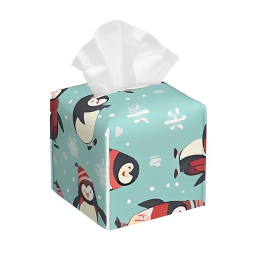Quadratische Taschentuchbox aus Leder, Motiv: Winterpinguine, wasserdicht und langlebig, Heimdekoration, Aufbewahrungsbox, Schreibtisch, Badezimmer, Auto, niedlicher Taschentuchbeutel Quadratische Taschentuchbox aus Leder, Motiv: Winterpinguine, wasserdicht und langlebig, Heimdekoration, Aufbewahrungsbox, Schreibtisch, Badezimmer, Auto, niedlicher Taschentuchbeutel von QGGHNISD