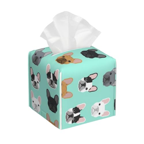 Quadratische Taschentuchbox aus Leder, Motiv: niedliche französische Bulldogge, wasserdicht und langlebig, Heimdekoration, Aufbewahrungsbox, Schreibtisch, Badezimmer, Auto, niedlicher Quadratische Taschentuchbox aus Leder, Motiv: niedliche französische Bulldogge, wasserdicht und langlebig, Heimdekoration, Aufbewahrungsbox, Schreibtisch, Badezimmer, Auto, niedlicher von QGGHNISD