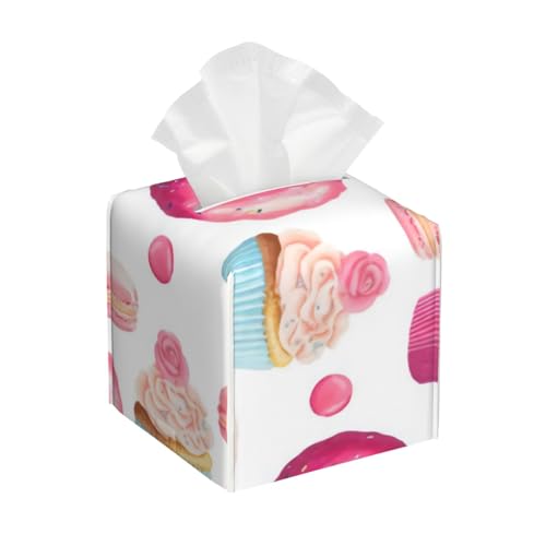 Quadratische Taschentuchbox aus Leder, Pink und Cupcake, wasserdicht und langlebig, Heimdekoration, Schreibtisch, Badezimmer, Auto, niedlicher Taschentuchbeutel Quadratische Taschentuchbox aus Leder, Pink und Cupcake, wasserdicht und langlebig, Heimdekoration, Schreibtisch, Badezimmer, Auto, niedlicher Taschentuchbeutel von QGGHNISD