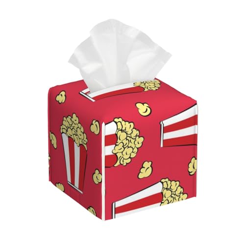 Quadratische Taschentuchbox aus Leder, Popcorn-Druck, wasserdicht und langlebig, Heimdekoration, Schreibtisch, Badezimmer, Auto, niedlicher Taschentuchbeutel Quadratische Taschentuchbox aus Leder, Popcorn-Druck, wasserdicht und langlebig, Heimdekoration, Schreibtisch, Badezimmer, Auto, niedlicher Taschentuchbeutel von QGGHNISD