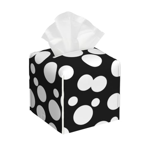 Quadratische Taschentuchbox aus Leder, Schwarz und Weiß, gepunktet, wasserdicht und langlebig, Heimdekoration, Aufbewahrungsbox, Schreibtisch, Badezimmer, Auto, niedlicher Taschentuchbeutel Quadratische Taschentuchbox aus Leder, Schwarz und Weiß, gepunktet, wasserdicht und langlebig, Heimdekoration, Aufbewahrungsbox, Schreibtisch, Badezimmer, Auto, niedlicher Taschentuchbeutel von QGGHNISD