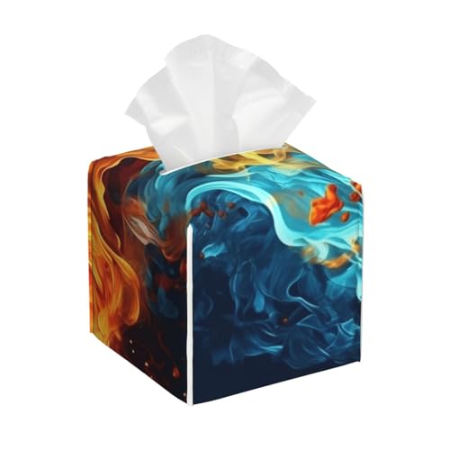Quadratische Taschentuchbox aus Leder mit Feuer- und Wassermuster, wasserdicht und langlebig, Heimdekoration, Aufbewahrungsbox, Schreibtisch, Badezimmer, Auto, niedlicher Taschentuchbeutel Quadratische Taschentuchbox aus Leder mit Feuer- und Wassermuster, wasserdicht und langlebig, Heimdekoration, Aufbewahrungsbox, Schreibtisch, Badezimmer, Auto, niedlicher Taschentuchbeutel von QGGHNISD