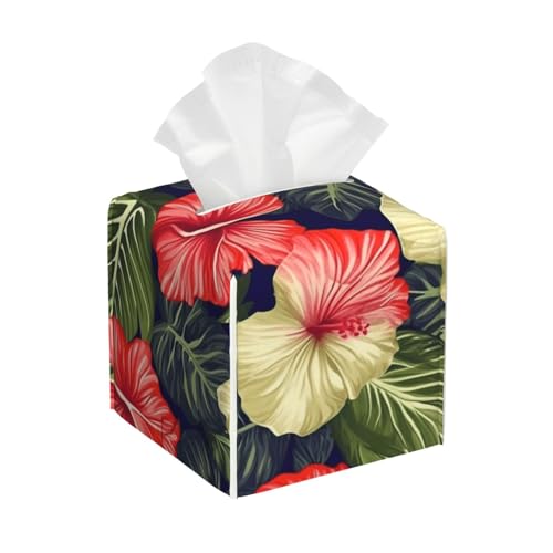 Quadratische Taschentuchbox aus Leder mit Hibiskusblättern, wasserdicht und langlebig, Heimdekoration, Aufbewahrungsbox, Schreibtisch, Badezimmer, Auto, niedlicher Taschentuchbeutel Quadratische Taschentuchbox aus Leder mit Hibiskusblättern, wasserdicht und langlebig, Heimdekoration, Aufbewahrungsbox, Schreibtisch, Badezimmer, Auto, niedlicher Taschentuchbeutel von QGGHNISD