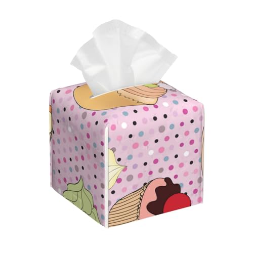 Quadratische Taschentuchbox aus Leder mit Kuchenmuster, wasserdicht und langlebig, Heimdekoration, Schreibtisch, Badezimmer, Auto, niedlicher Taschentuchbeutel Quadratische Taschentuchbox aus Leder mit Kuchenmuster, wasserdicht und langlebig, Heimdekoration, Schreibtisch, Badezimmer, Auto, niedlicher Taschentuchbeutel von QGGHNISD