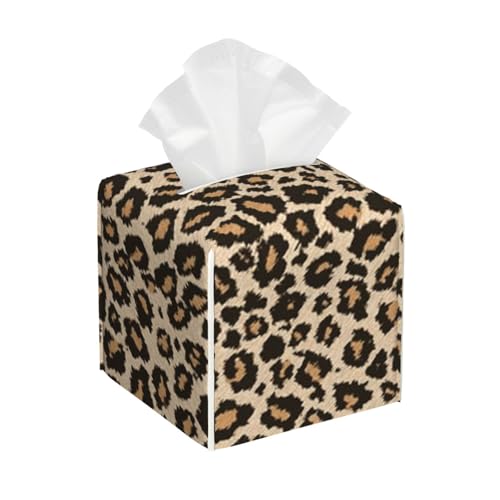 Quadratische Taschentuchbox aus Leder mit Leopardenmuster, wasserdicht und langlebig, Heimdekoration, Aufbewahrungsbox, Schreibtisch, Badezimmer, Auto, niedlicher Taschentuchbeutel Quadratische Taschentuchbox aus Leder mit Leopardenmuster, wasserdicht und langlebig, Heimdekoration, Aufbewahrungsbox, Schreibtisch, Badezimmer, Auto, niedlicher Taschentuchbeutel von QGGHNISD