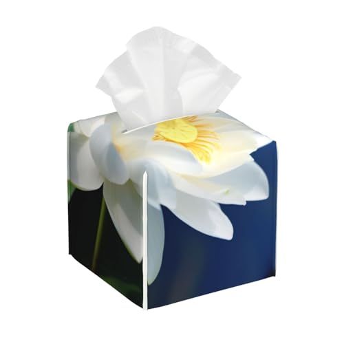 Taschentuchbox aus Leder, quadratisch, Lotusblumen, wasserdicht und langlebig, Heimdekoration, Schreibtisch, Badezimmer, Auto, niedlicher Taschentuchbeutel, Weiß Taschentuchbox aus Leder, quadratisch, Lotusblumen, wasserdicht und langlebig, Heimdekoration, Schreibtisch, Badezimmer, Auto, niedlicher Taschentuchbeutel, Weiß von QGGHNISD