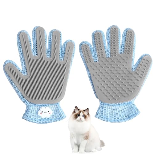 QGH 2-in-1-Pflegehandschuh für Katzen und Hunde, Katzenbürstenhandschuh für sanfte Massage und effizientes Ausfallen, weiches Silikon, für langes/kurzes Fell, leicht zu reinigen, schwimmender von QGH