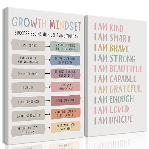 2 Stück gerahmte positive Affirmationen Wanddekoration Wachstumsmindset Leinwand Wandkunst Kinder Psychische Gesundheit Therapie Poster Spielzimmer Motivierende Bilder Dekor Klassenzimmer Pädagogische von QGNBGBJ