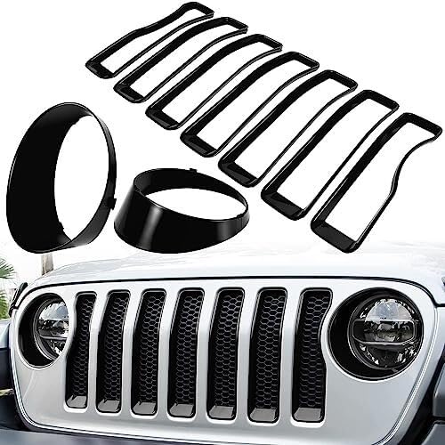 QGQFDEYUNB Autogrillgitter Kühlergrilleinsatz Und Scheinwerferverkleidung Für Jeep Für Wrangler JL JLU Unlimited Sport 2018–2022, Außenzubehör von QGQFDEYUNB