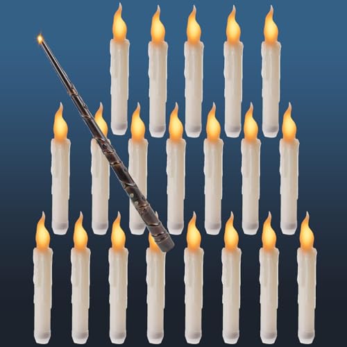 20pcs Flammenlose LED Kerze mit Zauberstab Fernbedienung, Schwebende Kerzen Warmes Licht Flackernde Kegelkerze, Batteriebetriebene Kerze Floating Candles (20 pcs) von QGUQSSL