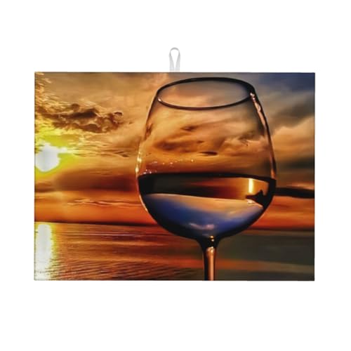 QGWDYYJQ Sunset Wine Glass Printed Kitchen Drying Mat 45.7x61.0 cm Microfiber Absorbent Mat von QGWDYYJQ