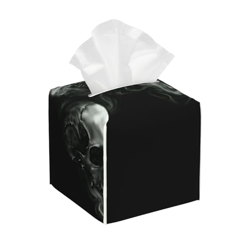 QGWDYYJQ Taschentuchbox mit Totenkopf-Motiv, Leder, dekorativer Taschentuch-Organizer, Schwarz und Weiß von QGWDYYJQ