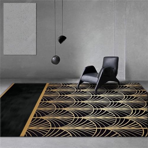 QGYFRE Aesthetic Teppich Teppichs Schlafzimme Gelber moderner geometrischer Korridor Rutschfester Teppich büroteppich 180x220CM Schwarz deko Wohnzimmer von QGYFRE