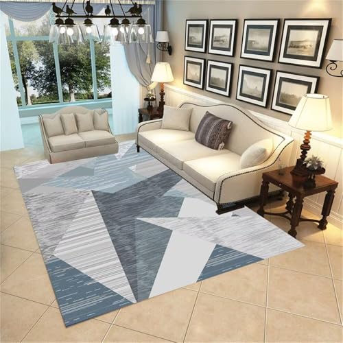 QGYFRE Bettvorleger Schlafzimmer rutschfest esstisch Teppich Grauer moderner geometrischer Balkonteppich blau 90x150CM kinderzimmer deko Junge zimmerdeko Teenager mädchen Kinder Teppiche von QGYFRE