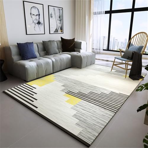 QGYFRE Bodenschutzmatte 50x80CM Grau läufer Flur Tapis de Porte Gelber moderner gestreifter Teppich Eingangs-Fußmatte waschbar Mädchen Jugendzimmer von QGYFRE