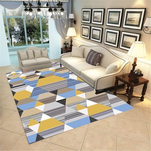 QGYFRE Bodenschutzmatte 90x120CM blau Designer Teppich Wohnzimmer Waschbare Gelber moderner geometrischer Kinder Teppiche gemütliche deko Kinderteppiche von QGYFRE
