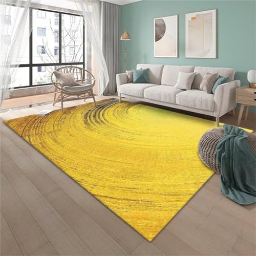 QGYFRE Carpet Living Room Schlafzimmers Kinderteppich Sofa Teppiche 130x190CM Eppich Wohnzimmer Gelb Das abstrakte Bogenmuster erleichtert die Teppichreinigung von QGYFRE