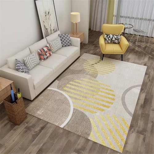 QGYFRE Carpet Living Room Sofa Teppiche Rugs for Bedroom 120x160CM Teppich Kuschelig Grau Tapis Moderne à rayures dorées. Waschbar von QGYFRE