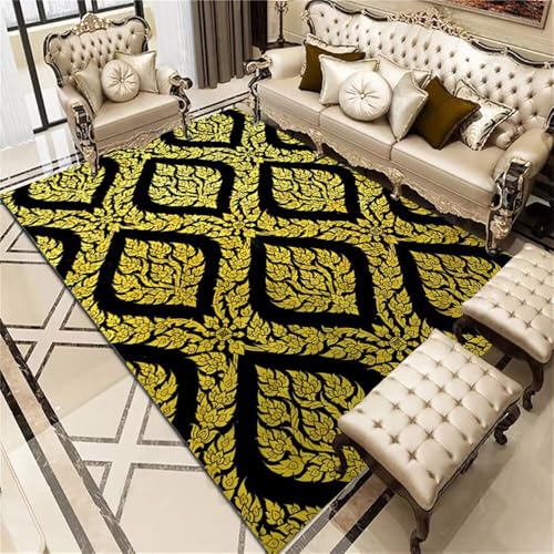 QGYFRE Deko Für Zimmer läufer eingangsbereich Gelber schmutzabweisender Blumenteppich Teppich Anti rutsch schwarz 90x150CM Dekoration Wohnzimmer esszimmer Kinder Teppiche von QGYFRE
