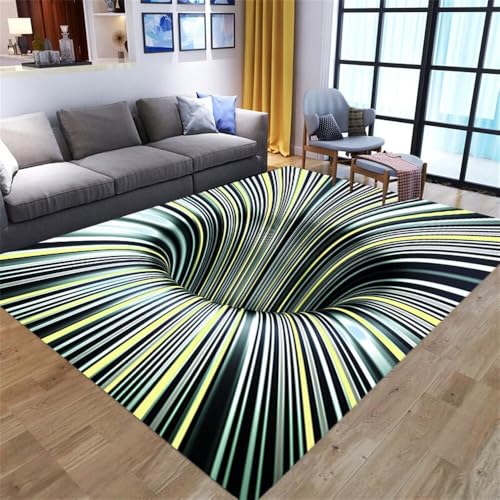 QGYFRE Eingangs-Fußmatte Teppich Anti Rutsch Kinder 50x80CM schöne Gelb Mehrfarbiger abstrakt gestreifter Mädchen von QGYFRE