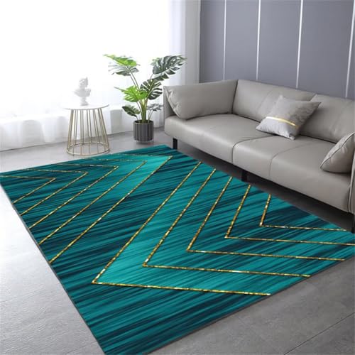 QGYFRE Eingangs-Fußmatte Teppiche Wohnzimmer Teppich Kinderzimme 50x80CM Weicher Grün Tapis Moderne à rayures dorées. Mädchen Kinderzimmer von QGYFRE