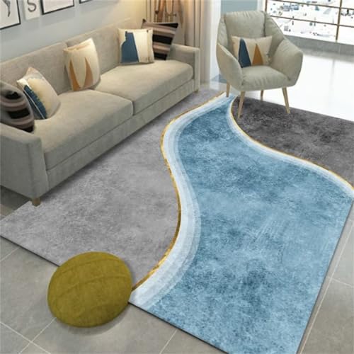 QGYFRE Esszimmer Teppich Teppiche Wohnzimmer Moderner minimalistisch gemusterter waschbarer Teppich fußmatte schmal 120x160CM blau Wohnzimmer Teppichboden von QGYFRE